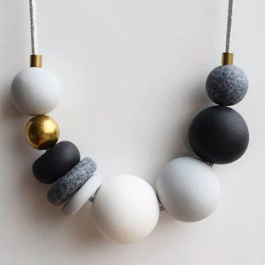 Gray Statement necklace, Black and White necklace